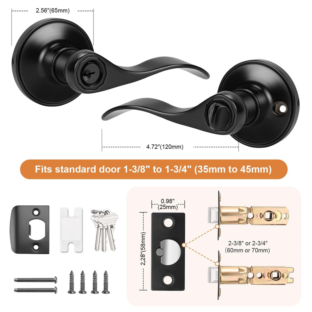 4 Pack Black Entry Knobs with Lock and Key, Keyed Alike Lockset Combo Pack, Indoor and Outdoor Leversets, Reversible