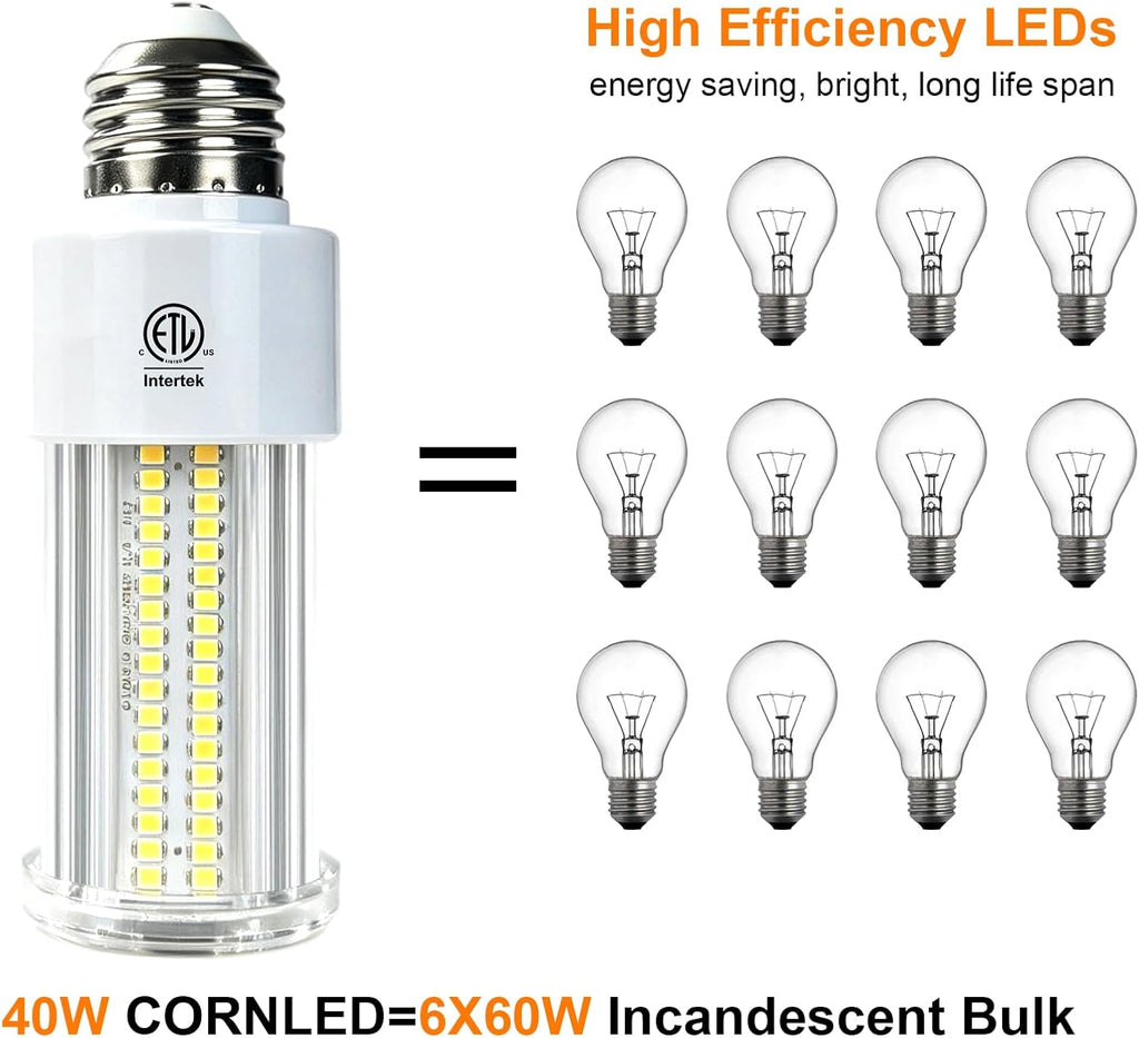 NS 2 Pack 300W Equivalent LED Corn Light Bulb 5000 Lumen 5000K 40W Large Area Daylight White E26/E27 Medium Base