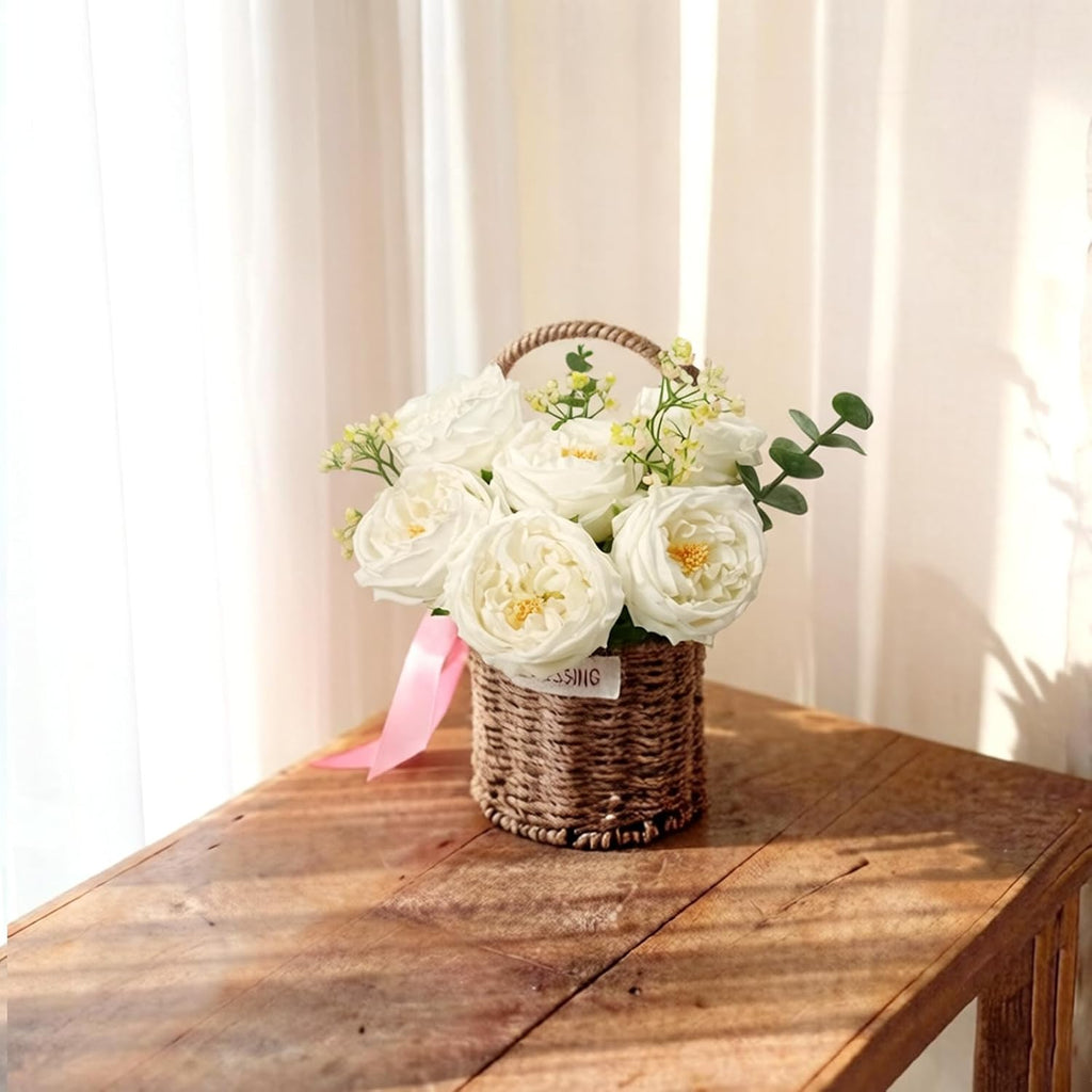 Peonies Artificial Flowers, 17'' Real Touch Peonies Fake Flower, David Austin Roses Fake Peonies in Pot Decor - Set of 6