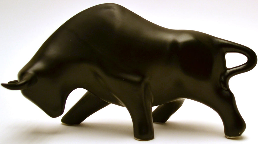 Ceramic Sculpture Bull Handmade and Handpainted. Decorative Figure.(Medium Size 10.63" x 6.30" x 4.72") (Matte Black)