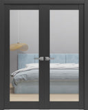 Lucia 2166 | Double Swing Interior French Doors with Glass, Solid Wood, Hardware Included, 72x80, Bl