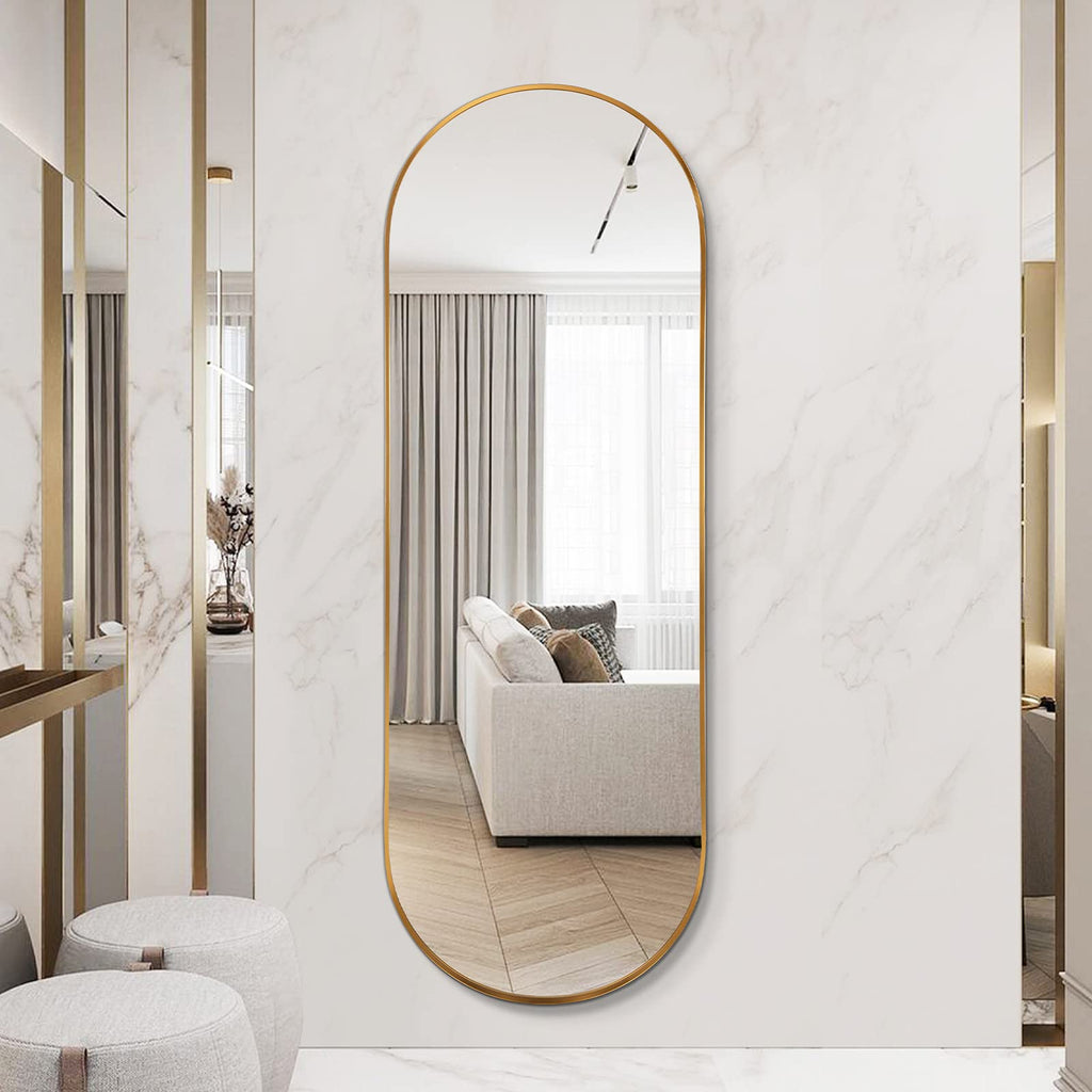 Oval Full Length, 65"×22" Wall-Mounted Floor with Metal Frame, Ultra-Clear Explosion-Proof Dressing, Simple and