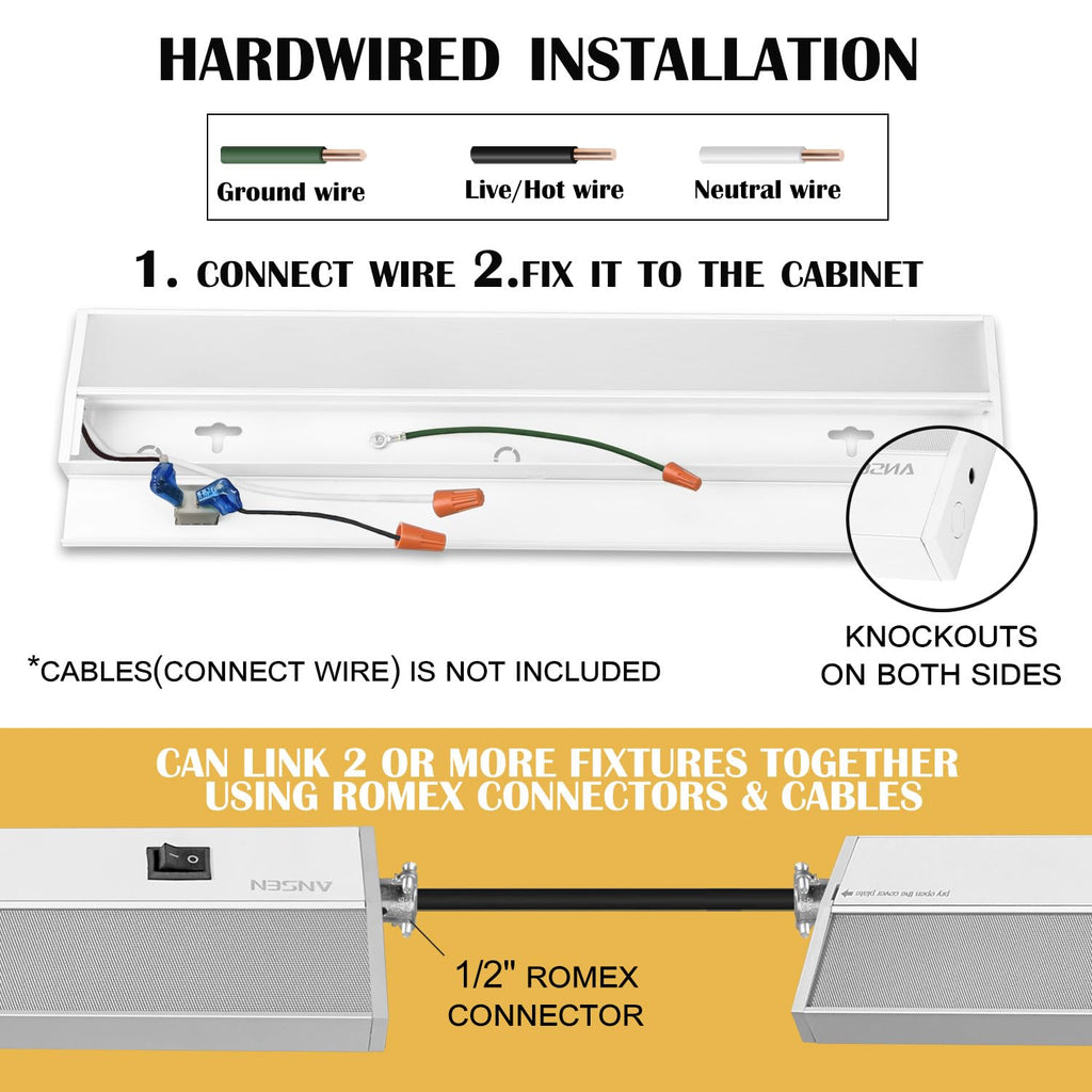 Hardwired Under Cabinet Lighting, 24in 18W LED Light /Closet, 1237lm, CRI>92, R9>90, 5 Color Temperature, Dimmable