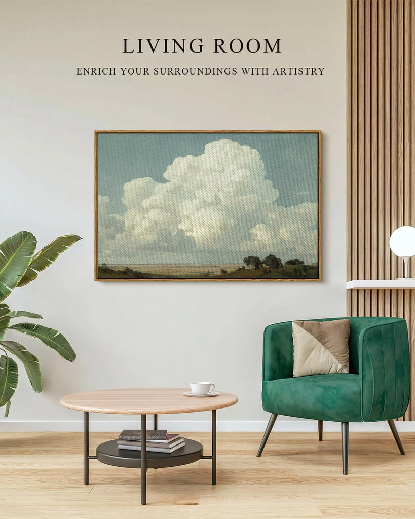 Large Vintage Framed Wall Art, Sky Cloud Canvas Painting, 24x36In