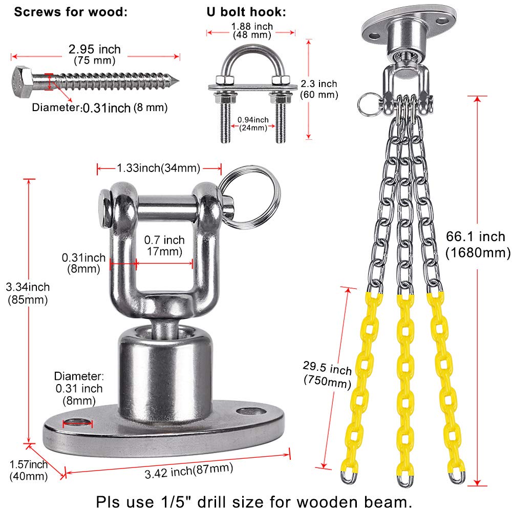 Tire Swing Chains Kit 360° Rotation Heavy Duty Swing Hanger with Coated Chains and Hooks for Tire Swings Hardware
