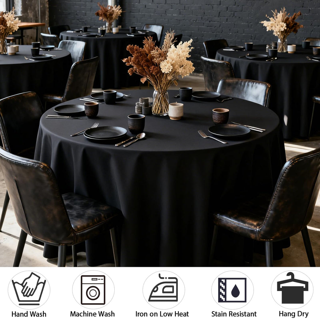 6 Pack Round Table Cloth 70 Inch Black Polyester Tablecloth Stain and Wrinkle Resistant Washable Table Cover for