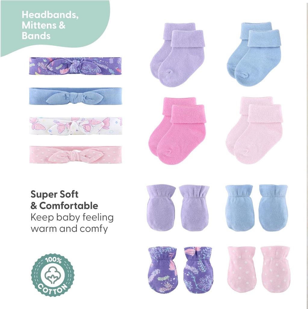 Baby Layette Gift Set for Girls, Newborn Girl Gift Sets, Baby Clothes & Essentials, Purple Butterfly