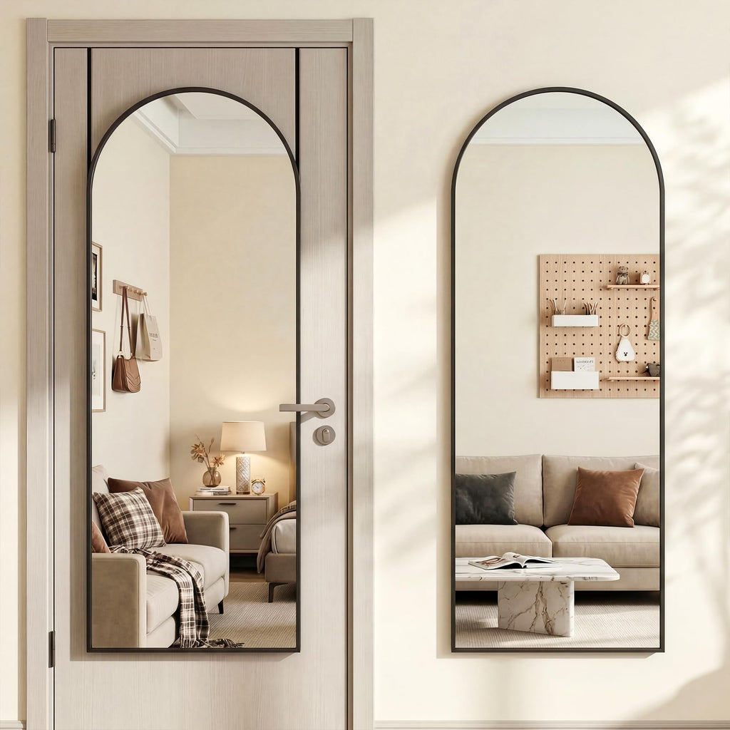 58"x20" Over The Door Mirror, Full Length Mirror with Stand, Black