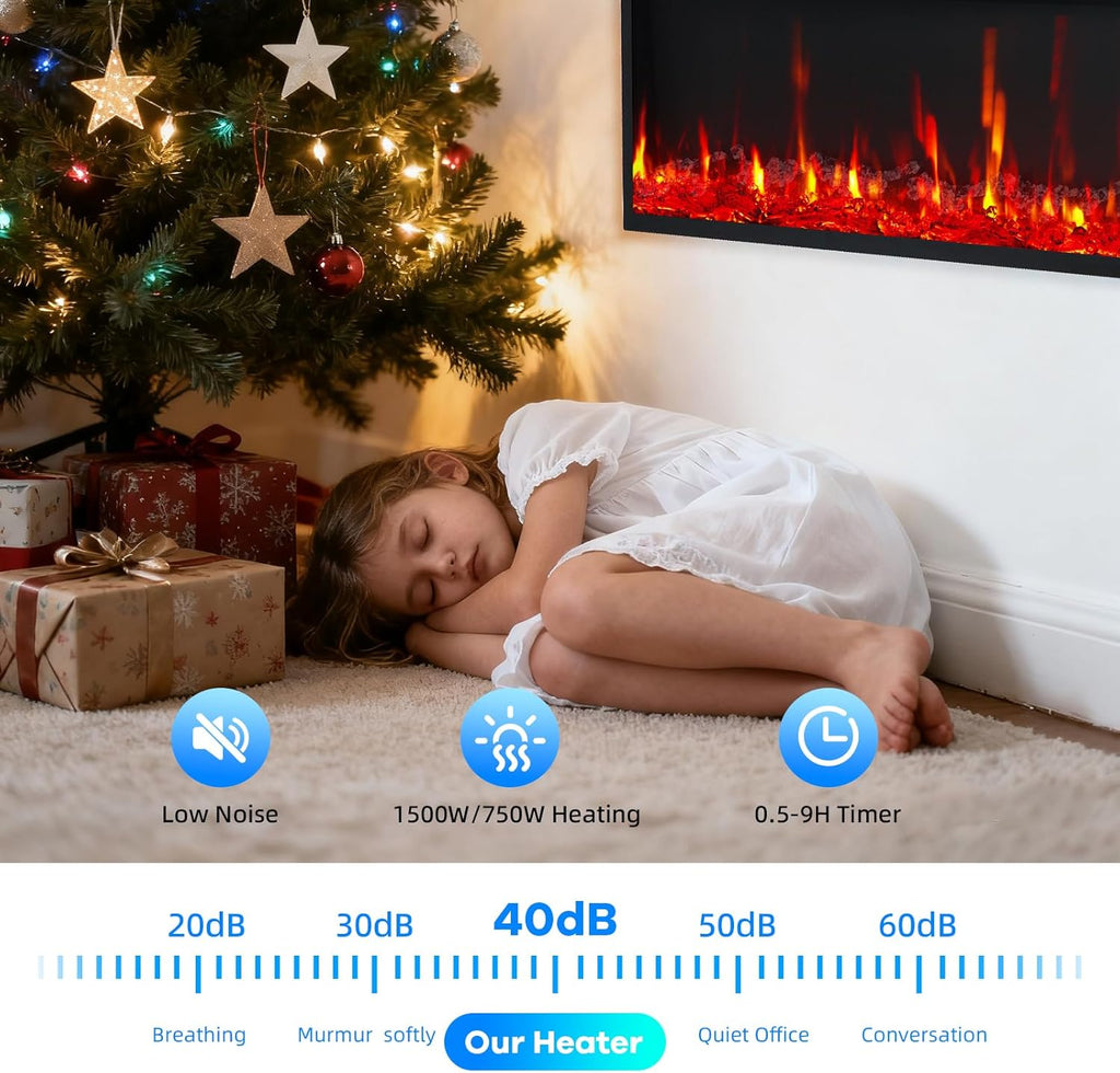 50 in Electric Fireplace Inserts, 750/1500W Recessed and Wall Mounted Fireplace Heater with Remote Control