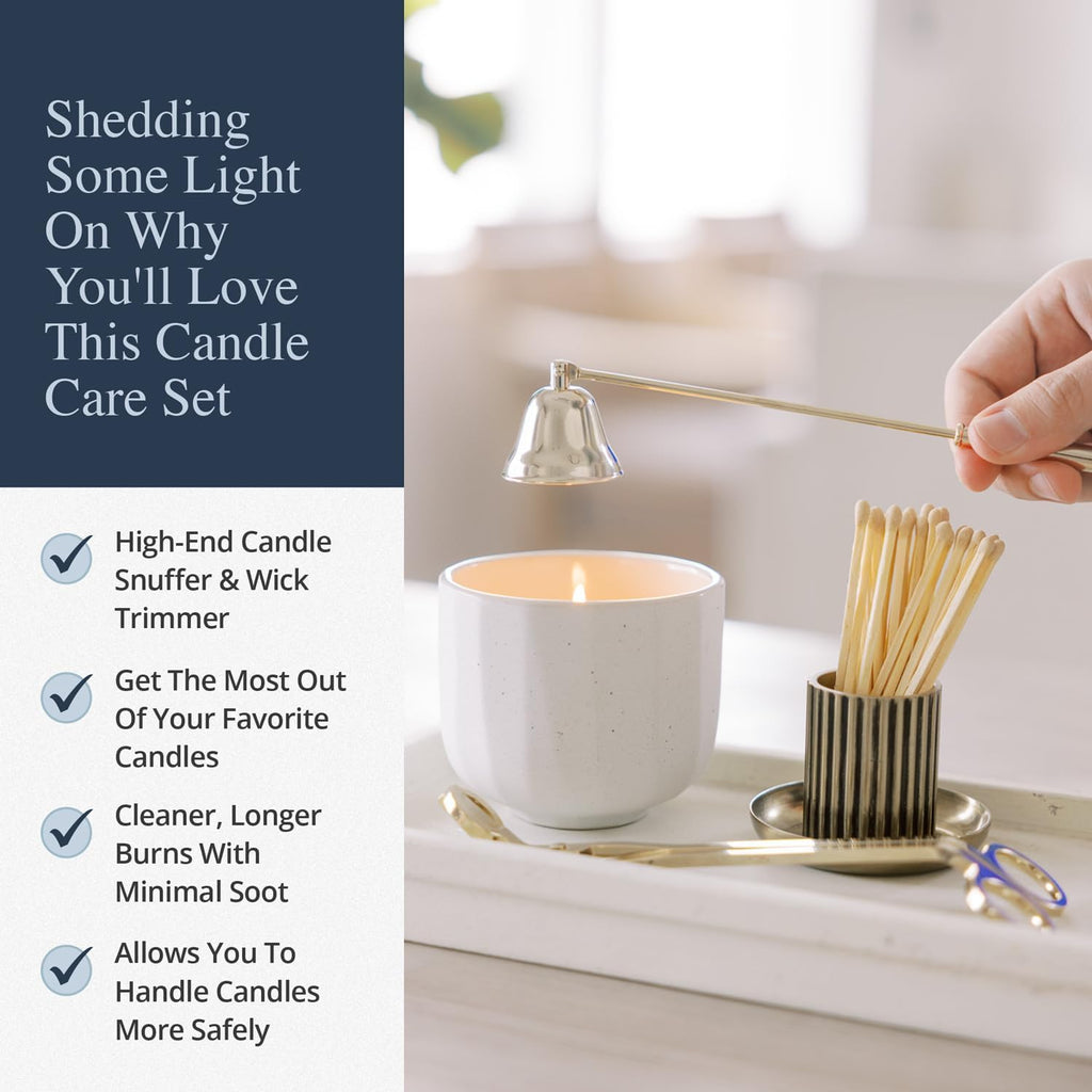 Candle Snuffer and Wick Trimmer Set, Bell Snuffer Gift Box, Stainless Steel Candle Care Accessory Decor, Brushed Gold