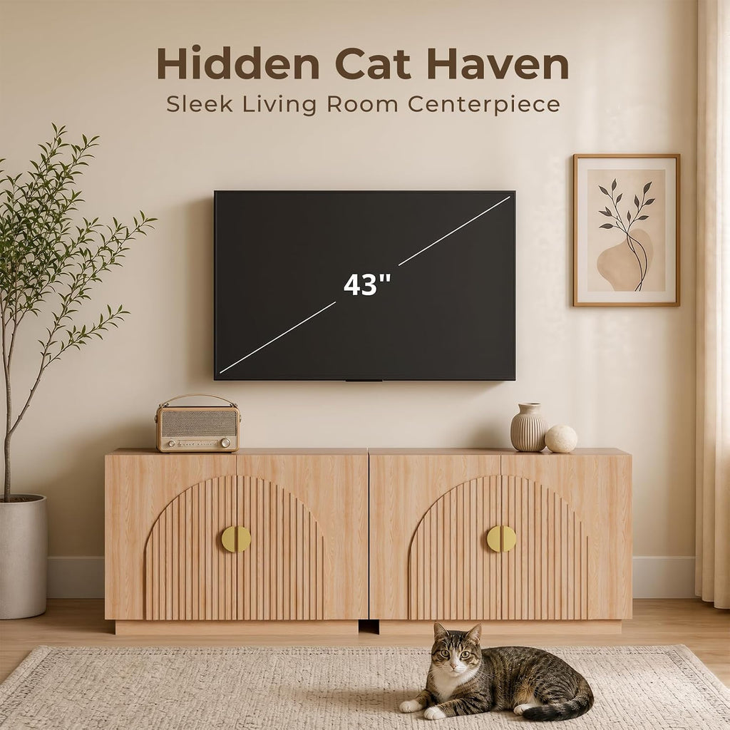 Cat Litter Box Enclosure Furniture, 31.5" Arched Fluted Cabinet