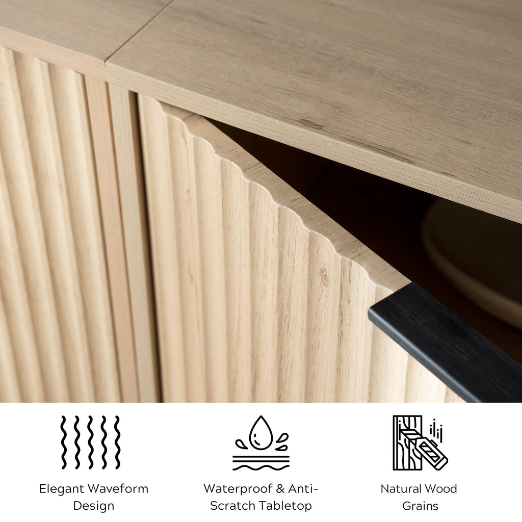Fluted Storage Cabinet Set of 3, Sideboard Buffet Cabinet, Modern Accent Cabinets with Adjustable Shelves, Credenza