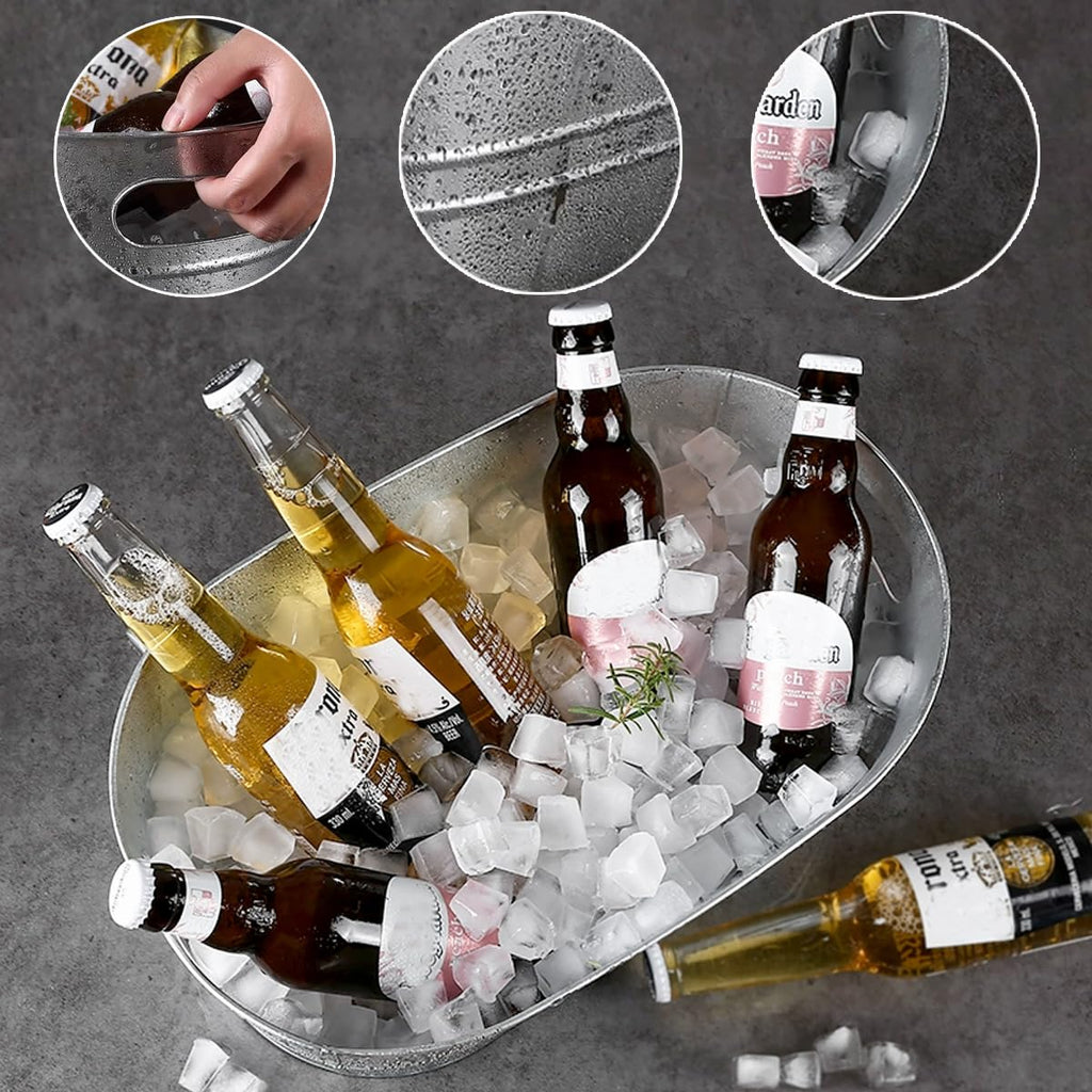 2 Pack Galvanized Tub Ice Bucket Large Metal Drink Buckets for Parties Beer Beverage Tub with Carry Handles for