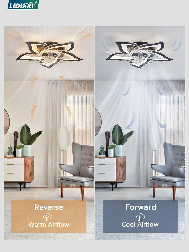27" Flower Ceiling Fan with Light, LED Ceiling , Black