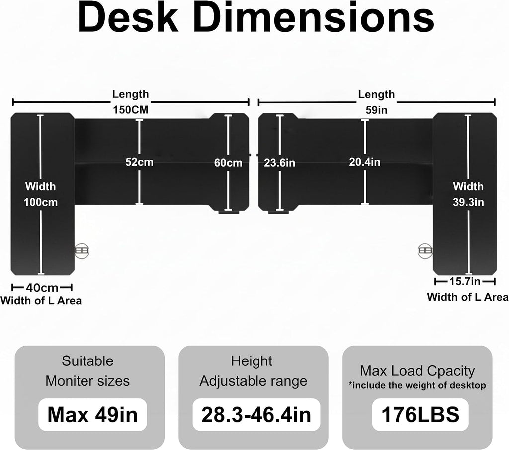 L Shaped Electric Standing Desk - 59x40 Inch Reversible Corner Sit Stand Desk with Hook&Cup Holder,Electric Height