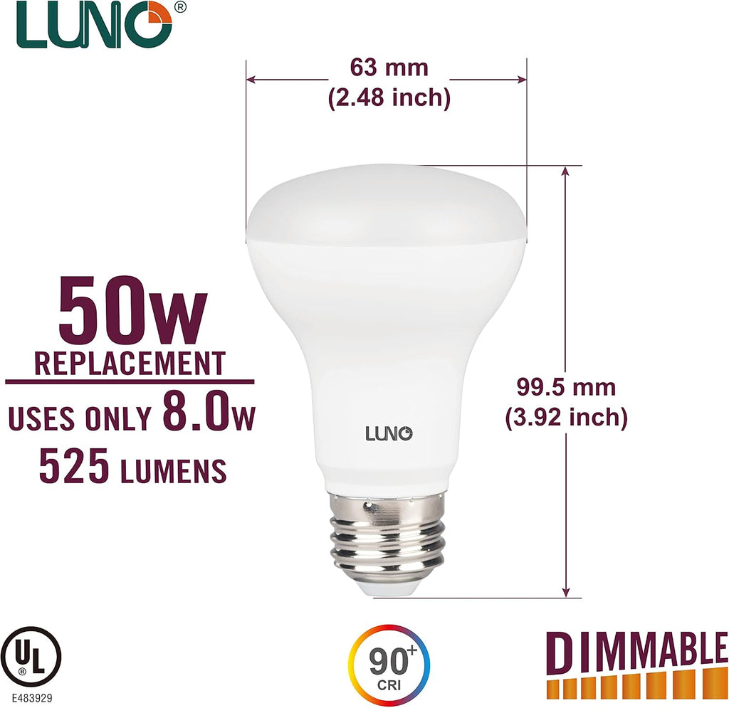 R20 Dimmable LED Bulb, CRI 90+, 8W (50W Equivalent), 525 Lumens, 2700K (Soft White), Medium Base (E26), UL & ENERGY