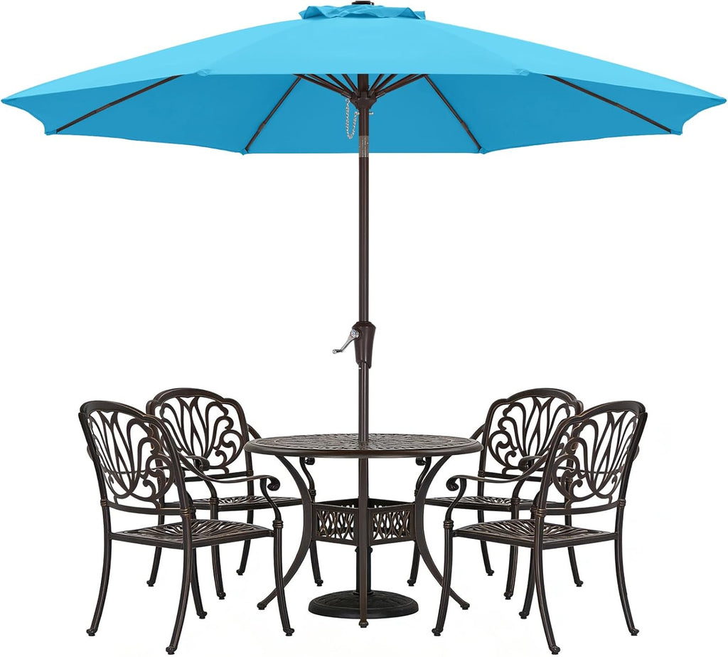 9FT Outdoor Patio Umbrella, 8 Ribs Table Umbrella w/Crank for Easy Set Up, Suitable (Turquoise)