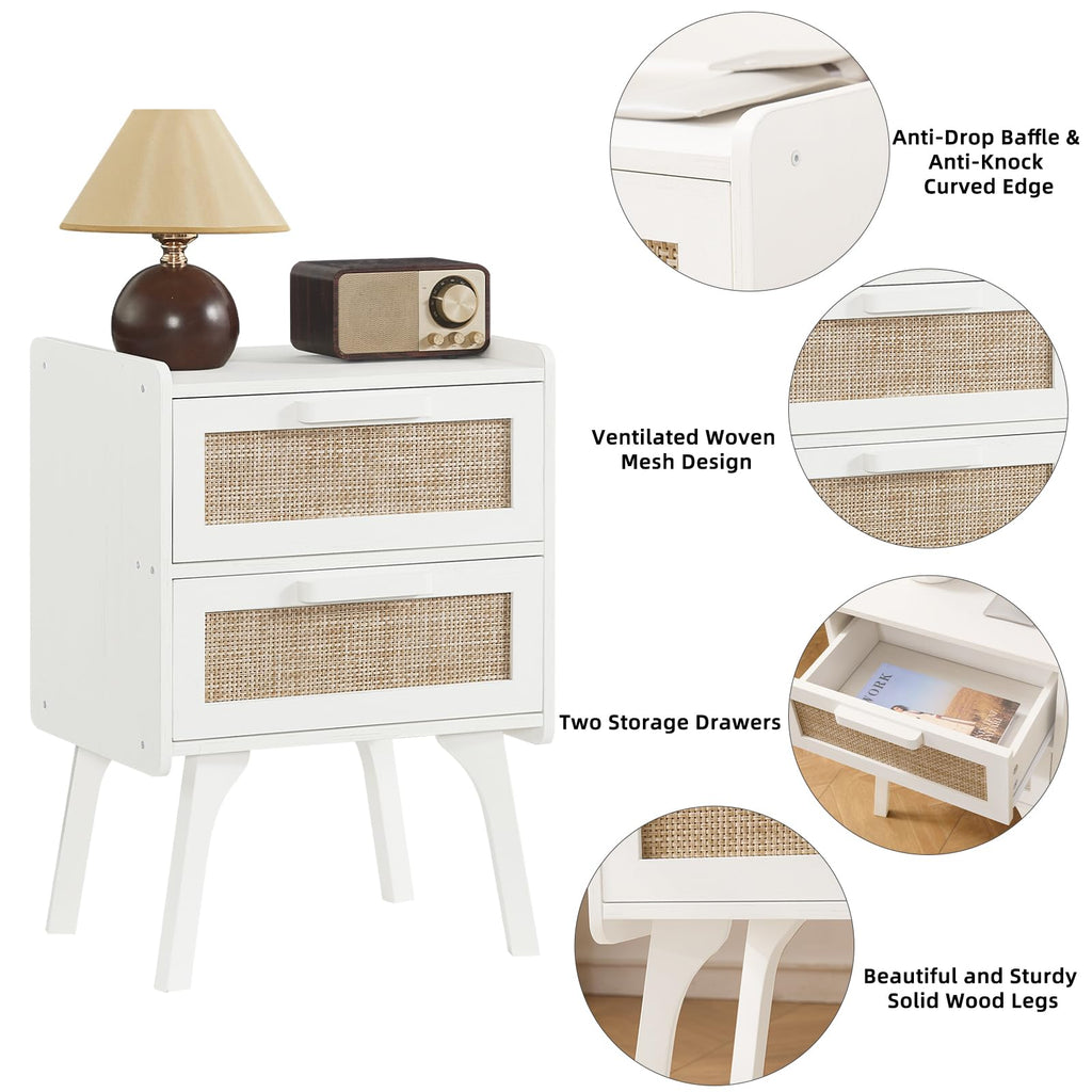 Rattan Nightstands Set of 2, 2 Drawers