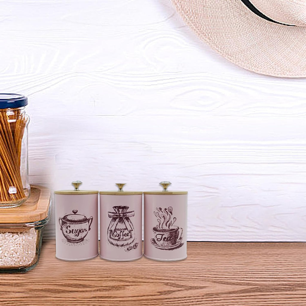 Kitchen Canisters for Countertop Coffee Tea Sugar Containers Set Iron Vintage Simple Farmhouse Stylish - Set of 3