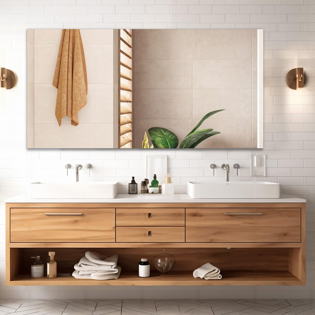 Frameless Wall Mirror 60"x28" Bathroom Vanity Mirror Shatterproof