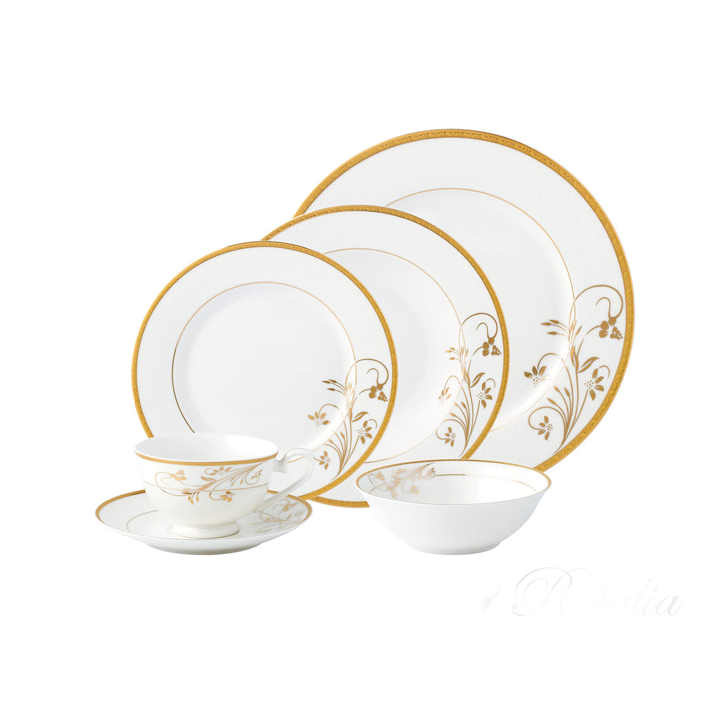 La Luna Bone China 57-Piece 24K Gold Floral Design Dinnerware Set, Service for 8