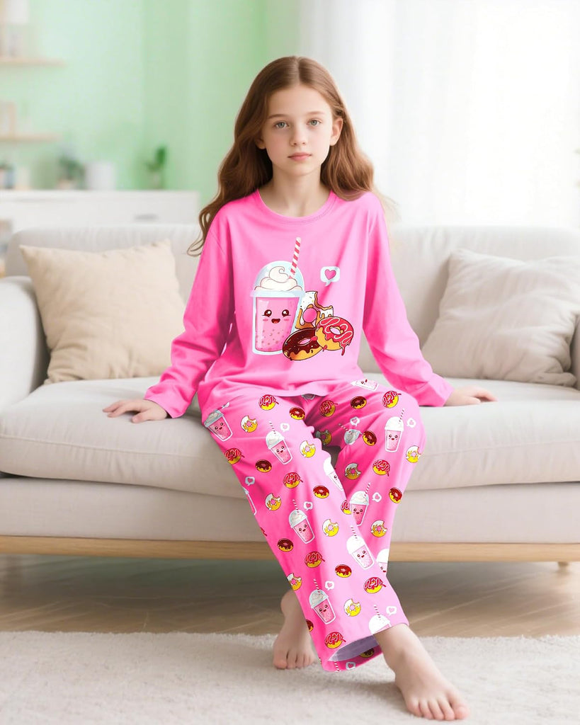 Girls Pajamas Piece Pjs Set Kids Long Sleeve and Pants Jammies Casual Wear Girls' Sleepwear Lounge Clothes Big Kid