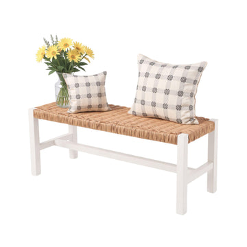 Newport Solid Wood Entryway Bench with Woven Rope Seat, White