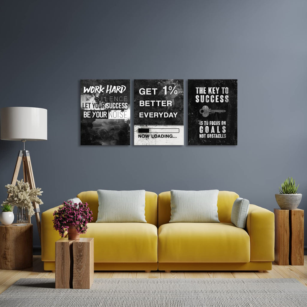 Inspirational Motivational Canvas Art, Grind Hustle Wall Decor 3 Pieces (Work-Hard, 48" W x 24" H)