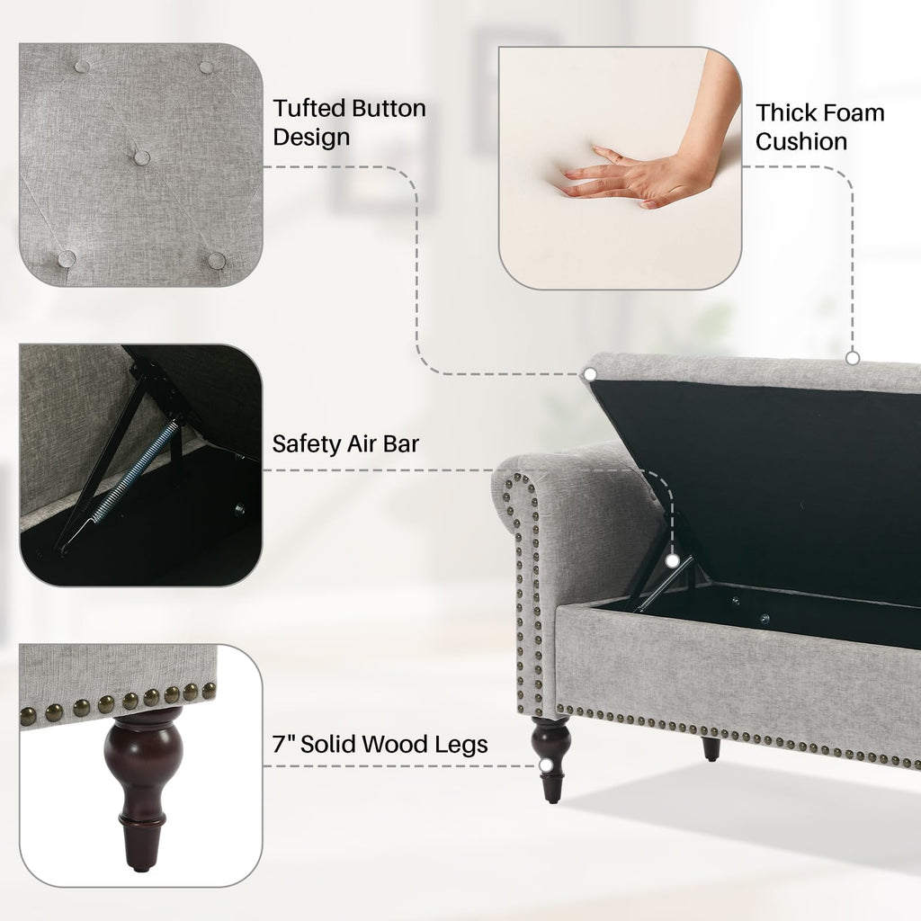 Velvet Chaise Lounge with Storage & Left Armrest, Gray