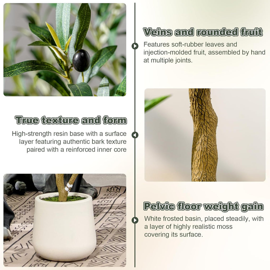 8ft Faux Olive Tree with White Pot & Moss, Artificial Olive Tree Indoor Outdoor, PE/PVC Leaves, Realistic Resin Trunk