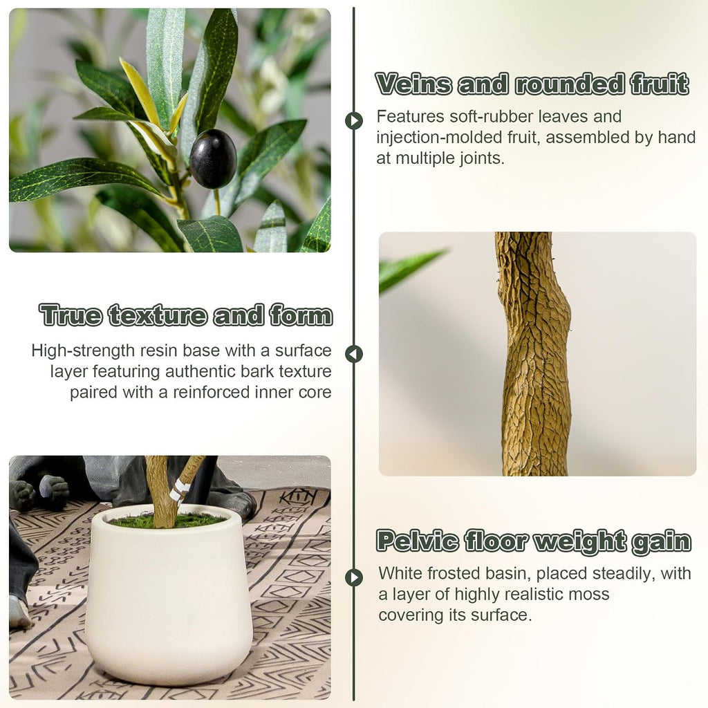 7ft Faux Olive Tree with White Pot & Moss, Artificial Olive Tree Indoor Outdoor, PE/PVC Leaves, Realistic Resin Trunk