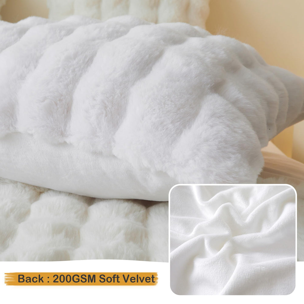 2 Pack Fluffy Faux Rabbit Fur Standard Pillow Cases, White