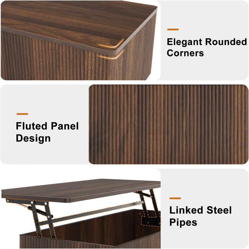 41.7'' Fluted Lift Top Large Hidden Storage, Walnut