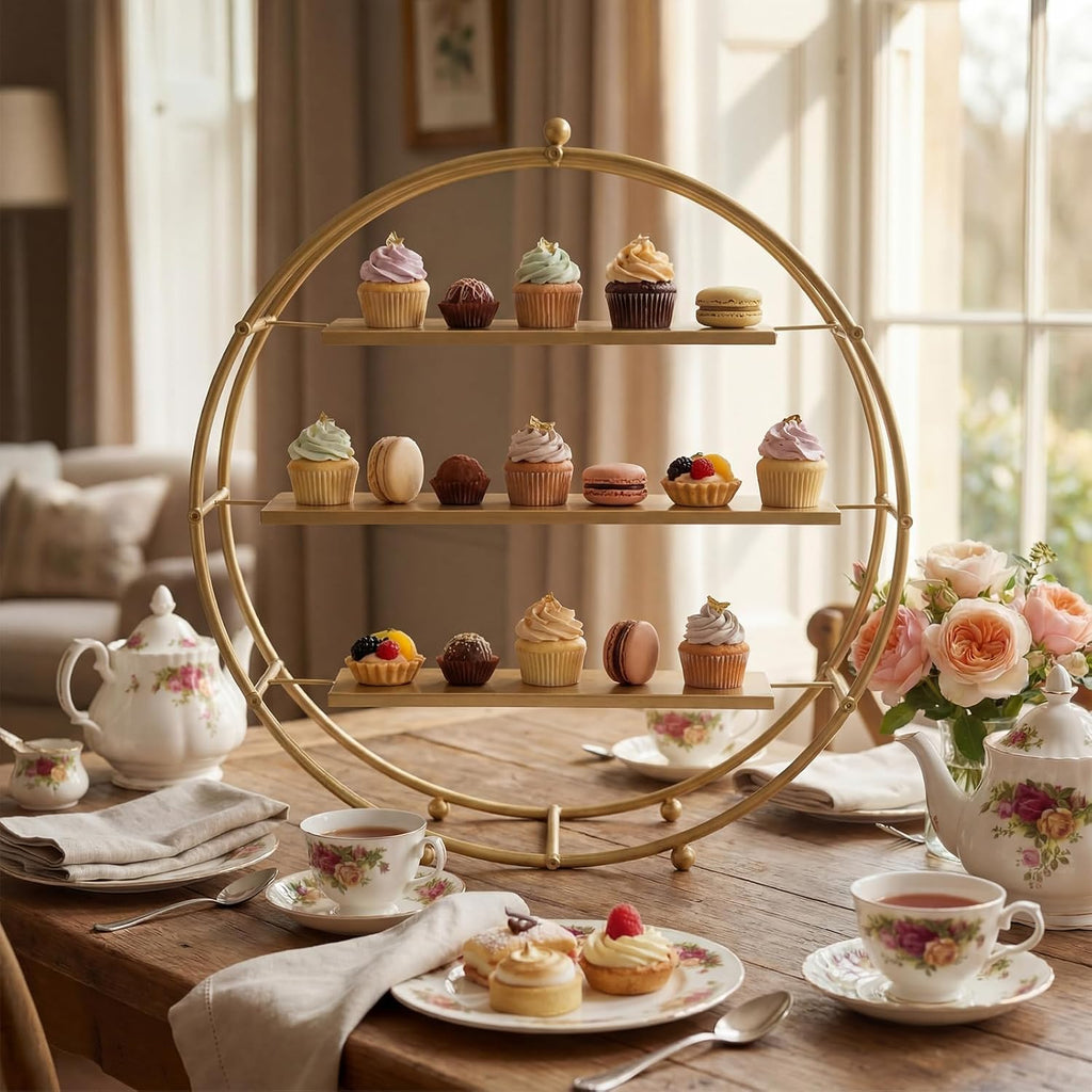 1 Pcs Gold Cupcake Stand 22 Inch Tiered Dessert Stand Large Metal 3 Tier Serving Tray Round Gold Dessert Table