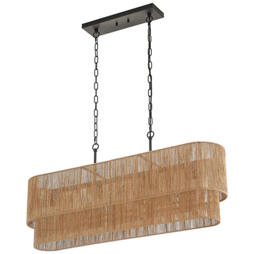 42" Boho Chandelier Coastal 2 Layers Hand Woven Rattan Pendant Light Linear Large Island Light Kitchen Island Living