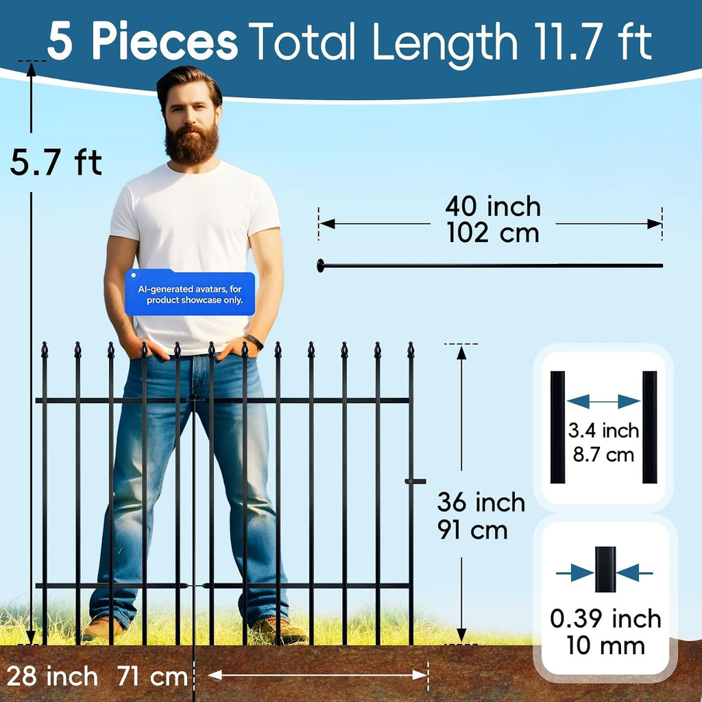 Metal Decorative Garden Fence 36" H x 28" W (5 Panels, Total Length 11.6 feet), Metal Border Folding Fence, Landscape