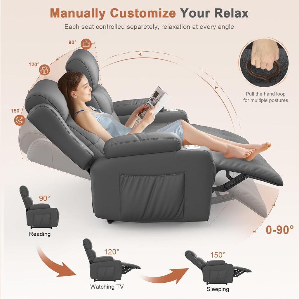 RV Loveseat Recliner Sofa, Massage Wall Hugger Recliners Couch with USB Port, Side Pockets, Cup Holders
