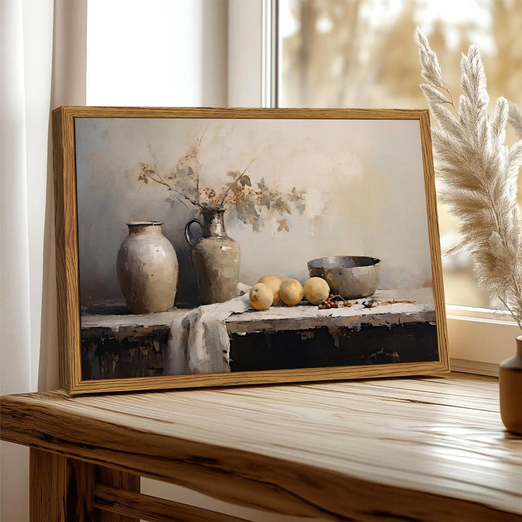 Framed Vintage Kitchen Wall Art, Rustic Farmhouse Floral Jar Still Life Pictures Wall Decor, Country Botanical
