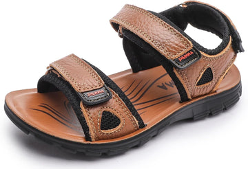 Boys Girls Leather Sandals Summer Athletic Hiking Beach Outdoor Open toe Adjustable Straps Sports Sandals for Kids