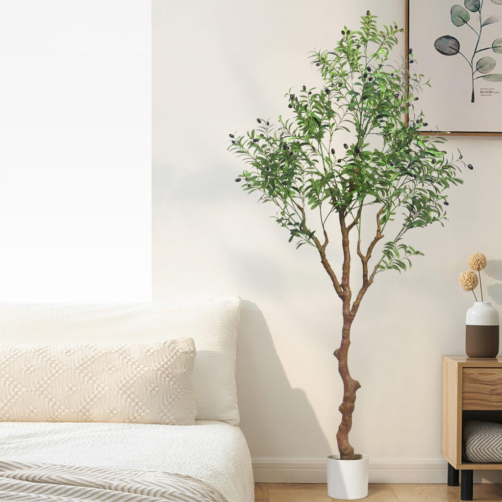 7ft Faux Olive Tree, Artificial Olive Tree Indoor with Realistic Leaves and Fruits, Fake Potted Topiary Tree Office