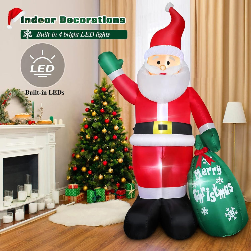 8 FT Christmas Inflatable Santa Claus Outdoor Decoration for Yard, Blow up Santa Decor with Big Gift Bag, Built-in