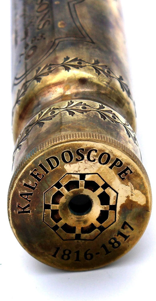 Handmade Brass Kaleidoscope with Leather Case, Vintage Antique Finish Nautical Kaleidoscope, 3D Mirror Lens Optical