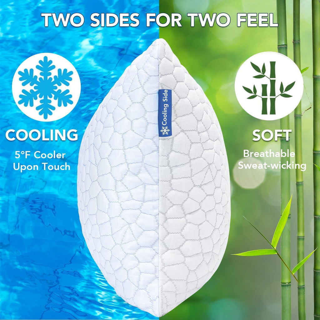 Cooling Memory Foam Pillows Queen Set of 2, Adjustable Shredded Memory Foam,Bed Pillows for Sleeping with Breathable