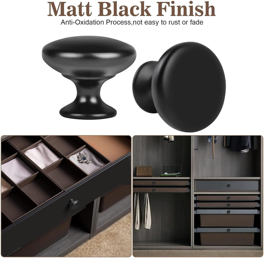 Matte Black Cabinet Knobs 4 Pack, Black Drawer Knob Round 30mm/1.18" Furniture Chest Door Dresser Bathroom