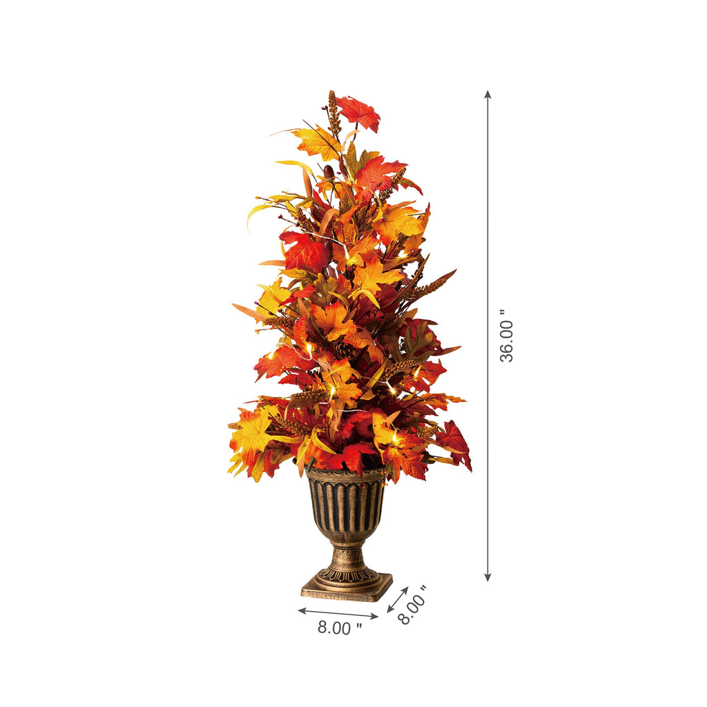 Pack of 2 Fall LED Lighted Maple Tree, Artificial Tree Urn Potted Porch Tree with Timer and 20 Warm White LED Lights