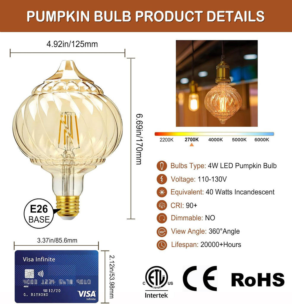 4W Filament 2700K Warm Lights,Non-Dimmable E26 Lamp Base,1-Pack