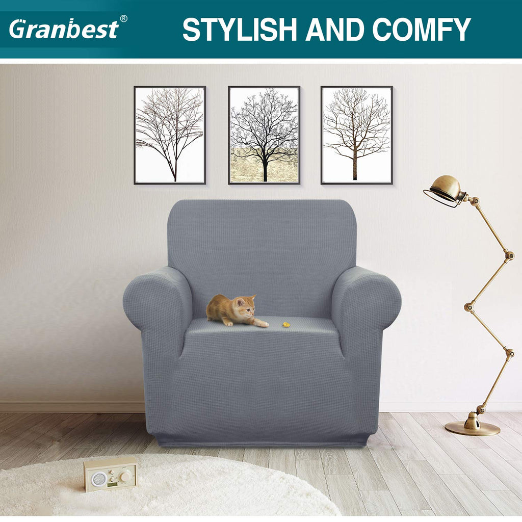 Premium Waterproof Sofa Cover High Stretch Couch Slipcover Super Soft Fabric Couch Cover (Light Gray, Chair), Small