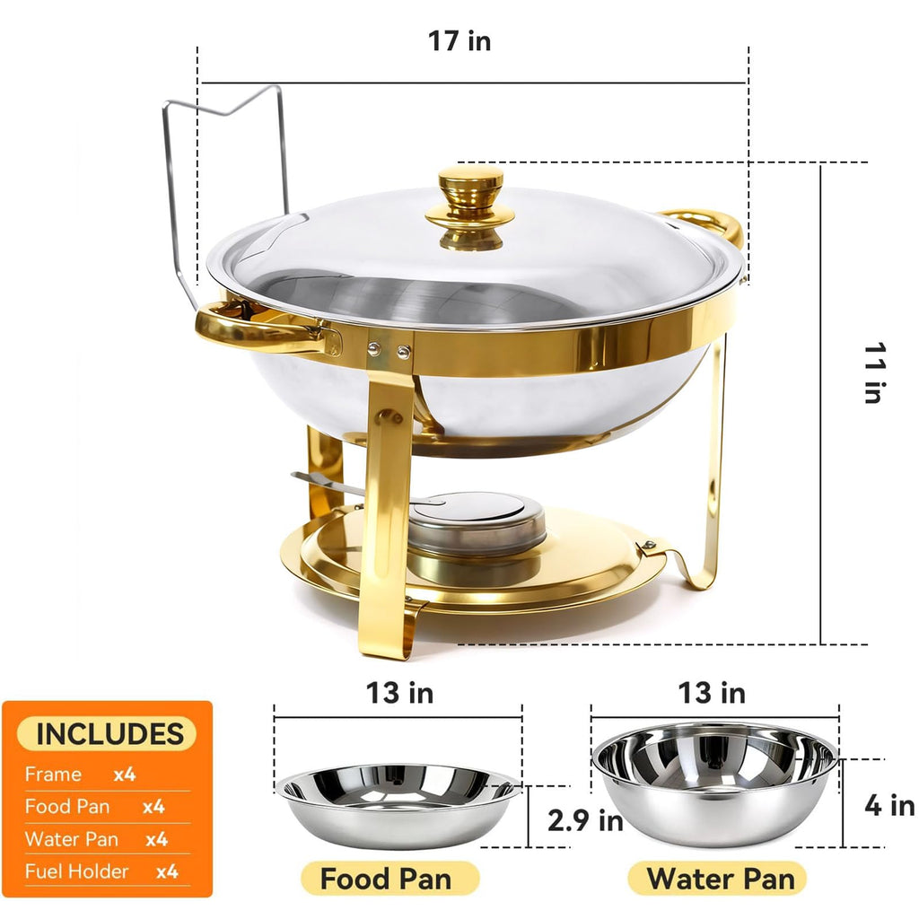 4-Pack Chafing Dish for Buffet Set, 6QT Round 304 Stainless Steel Complete Buffet Warmer - Includes Lids, Water Pans