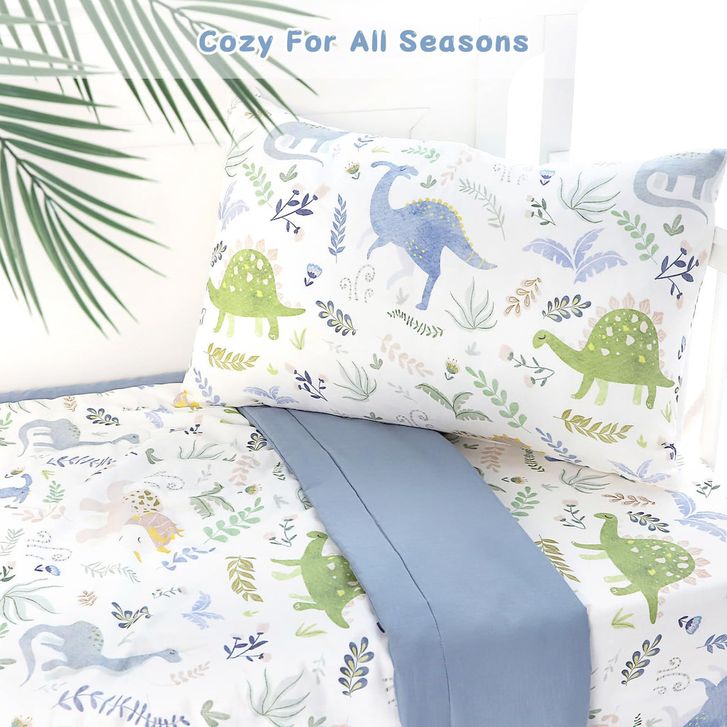 Muslin Toddler Bedding Set 3-Piece - Soft Breathable Crib Bedding with Fitted Sheet, Quilt & Pillowcase for Infant &