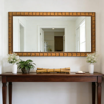 Large Vintage Decorative Mirror for Wall, 53'' x 29'' Antiuqe Warm Gold Living Room Mirrors with Bamboo-Joint Frame